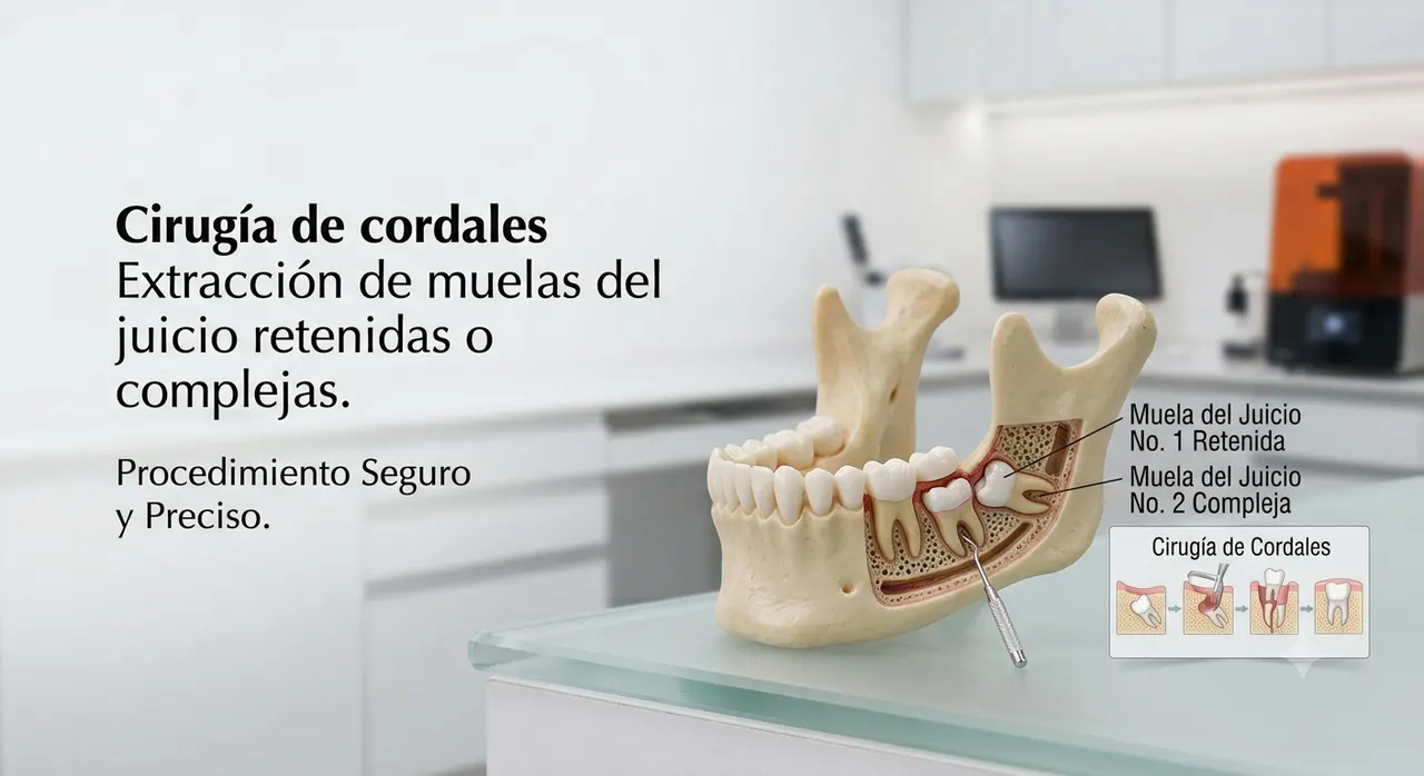 Cirugía de cordales: Extracción de muelas del juicio retenidas o complejas.