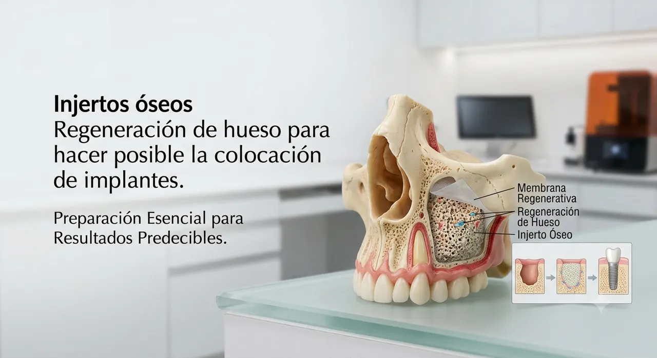 Injertos óseos: Regeneración de hueso para hacer posible la colocación de implantes.